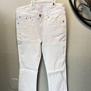 Grace Jeans Embroidered White Denim Easy Fit Frayed Hem Floral Design Womens Pan